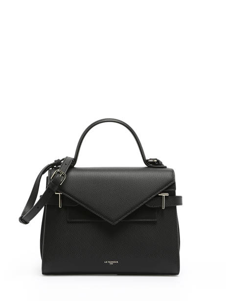 Sac BandouliÃ¨re M Double Rabat Emilie Cuir Le tanneur Noir emily TEMI1013