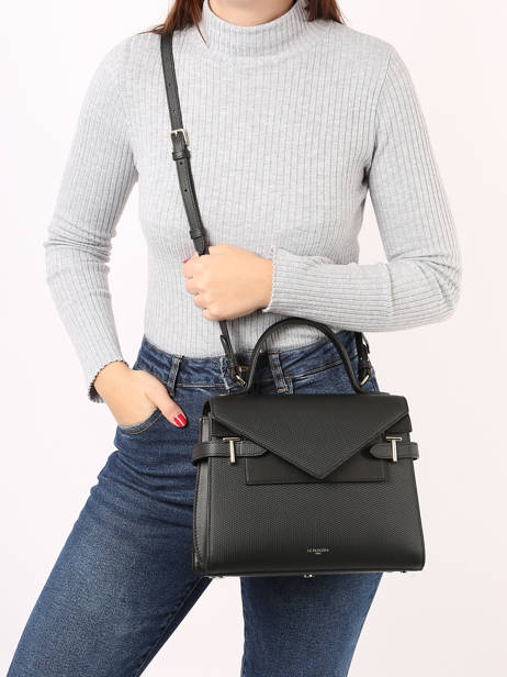 Sac BandouliÃ¨re M Double Rabat Emilie Cuir Le tanneur Noir emily TEMI1013 vue secondaire 1