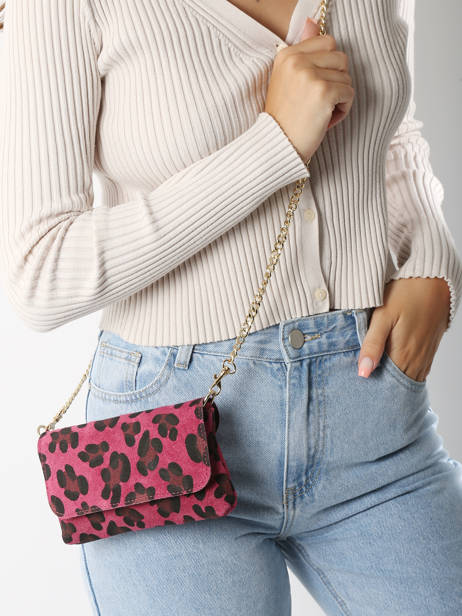 Sac BandouliÃ¨re Velvet Leopardo Cuir Milano Rose velvet leopardo VL24063 vue secondaire 1