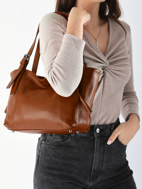 Sac PortÃ© Ã©paule Caviar Cuir Milano Marron caviar CA24065 vue secondaire 1
